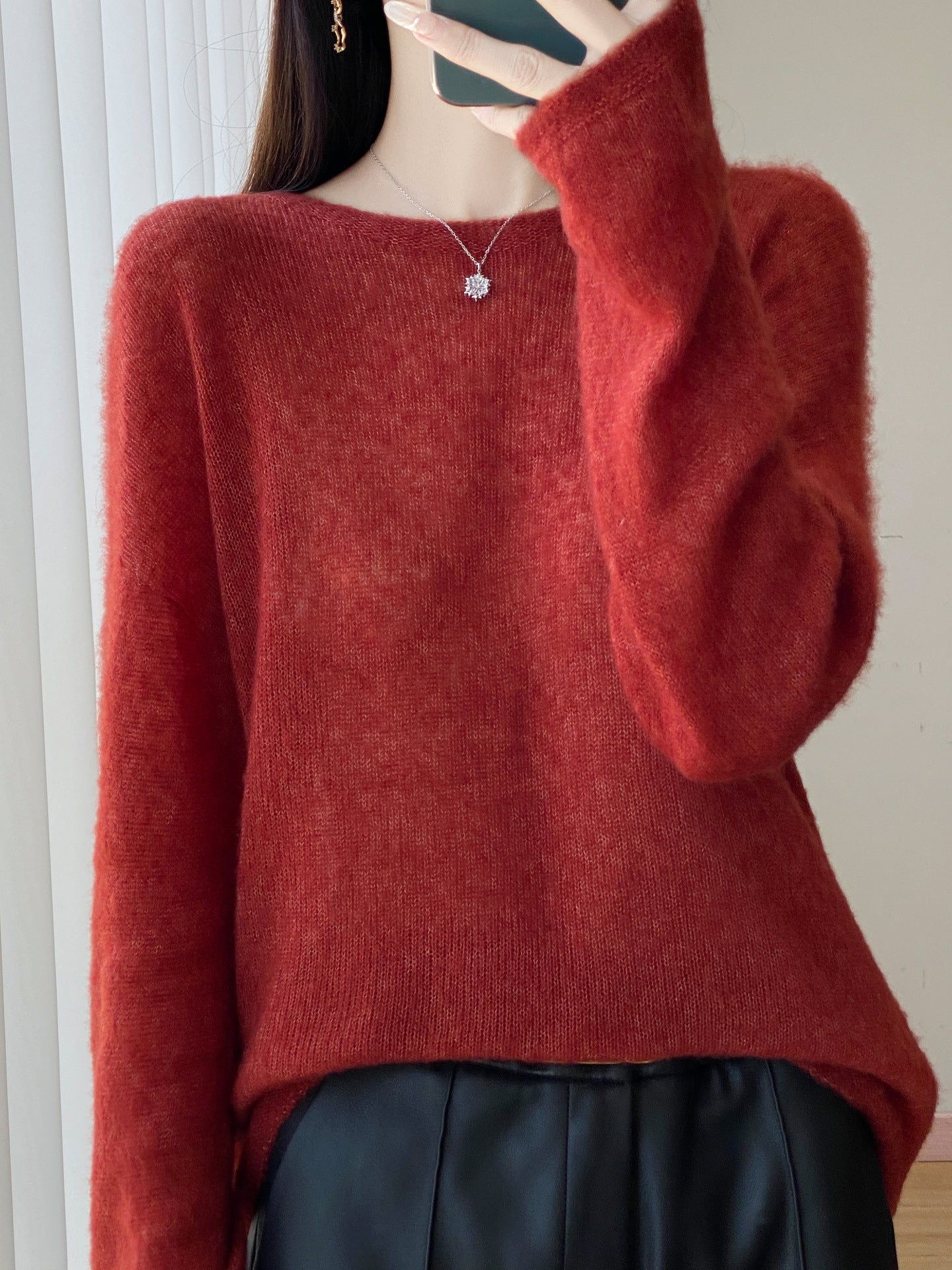 Women's Ultralight Mohair-Look Oversized Sweater with Boat Neck and Drop Shoulder Chichicherry