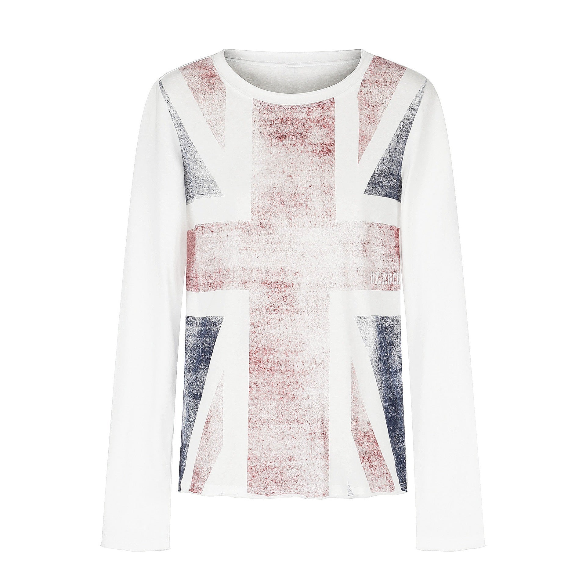 Women's Round Neck Long Sleeve made of cotton blend with vintage Union Jack print and contrast sleeves Chichicherry