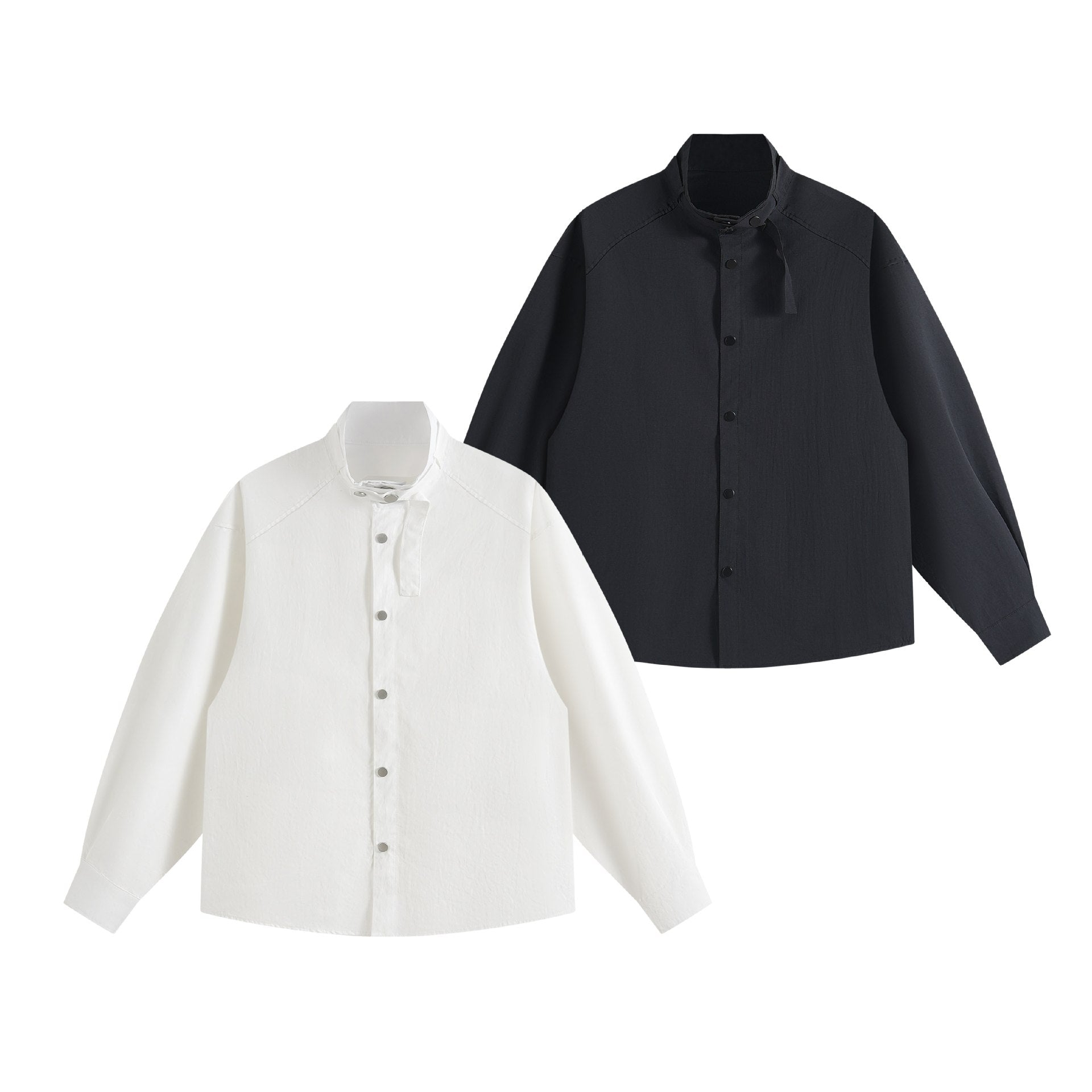 Unisex Oversize Shirt Jacket with Stand-Up Collar and Press-Stud Front Chichicherry