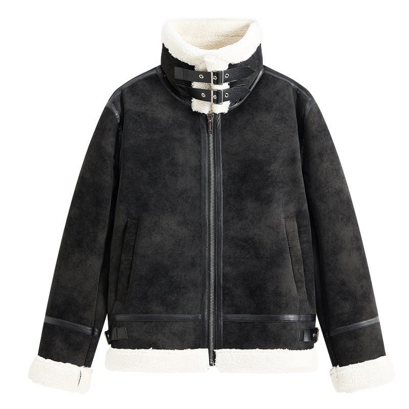 Men's Padded Aviator-Style Flight Jacket with Stand-Up Collar and Double Strap Chichicherry