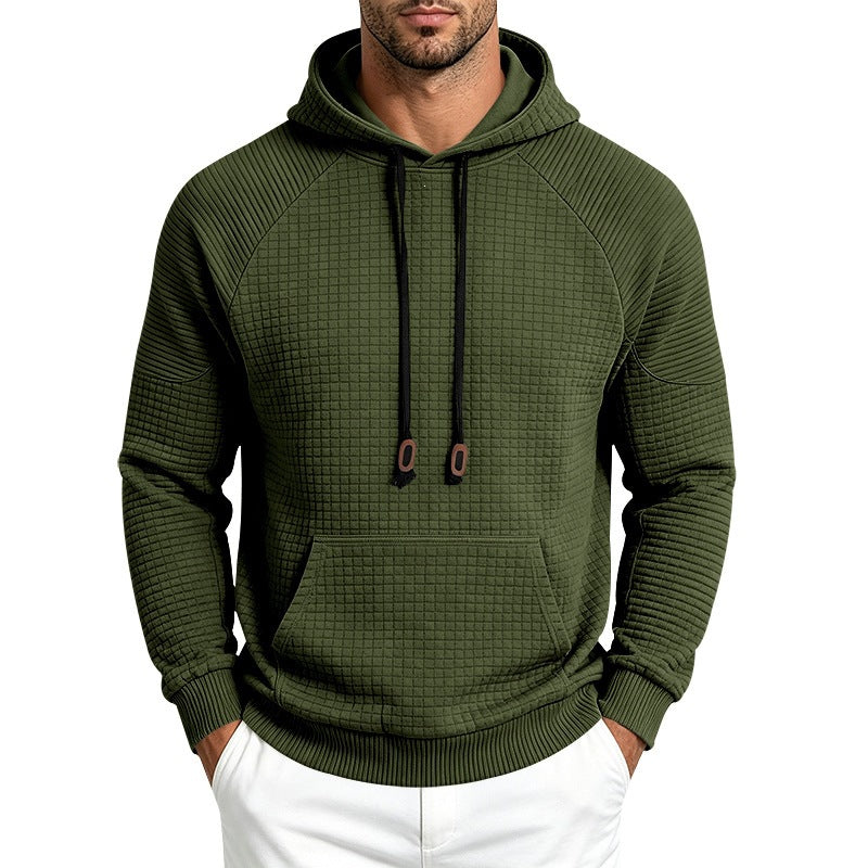 Men's Thermal Waffle Hoodie with Raglan Sleeves and Kangaroo Pocket Chichicherry