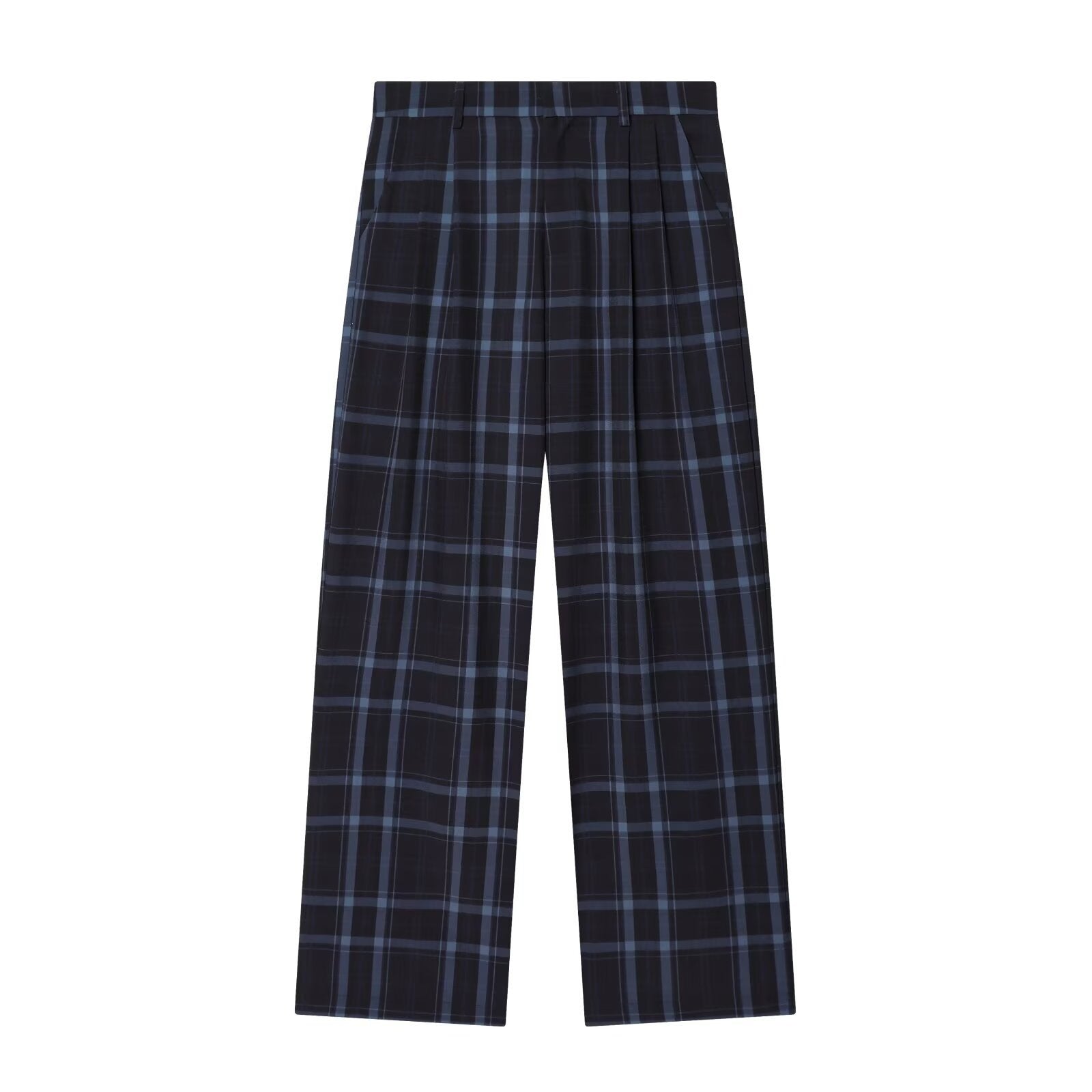 Women's high-waisted checked trousers with wide leg, crease and belt loops Chichicherry