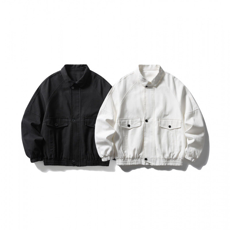 Unisex short-cut boxy jacket made of denim with elastic hem and flap pockets Chichicherry