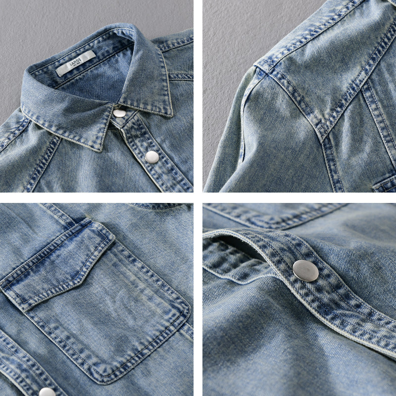 Men's Casual Oversized Denim Shirt Chichicherry