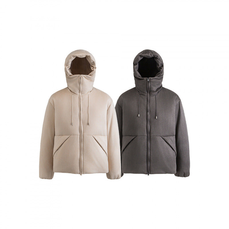 Unisex Padded Boxy Jacket with High Stand-up Collar and Hood Chichicherry