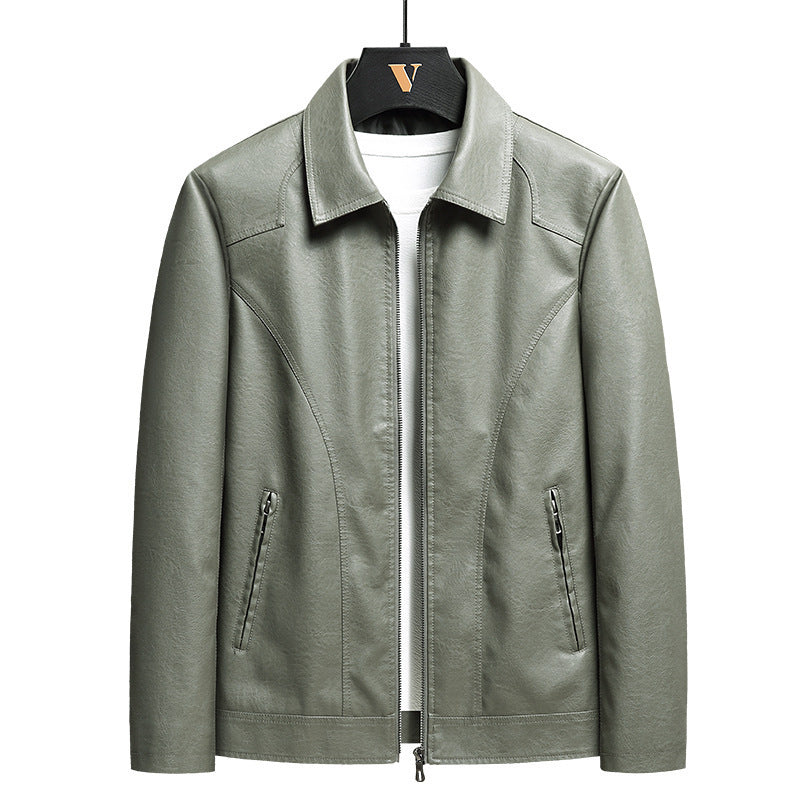 Men's slim faux leather bomber jacket with shirt collar and ergonomic seam details Chichicherry