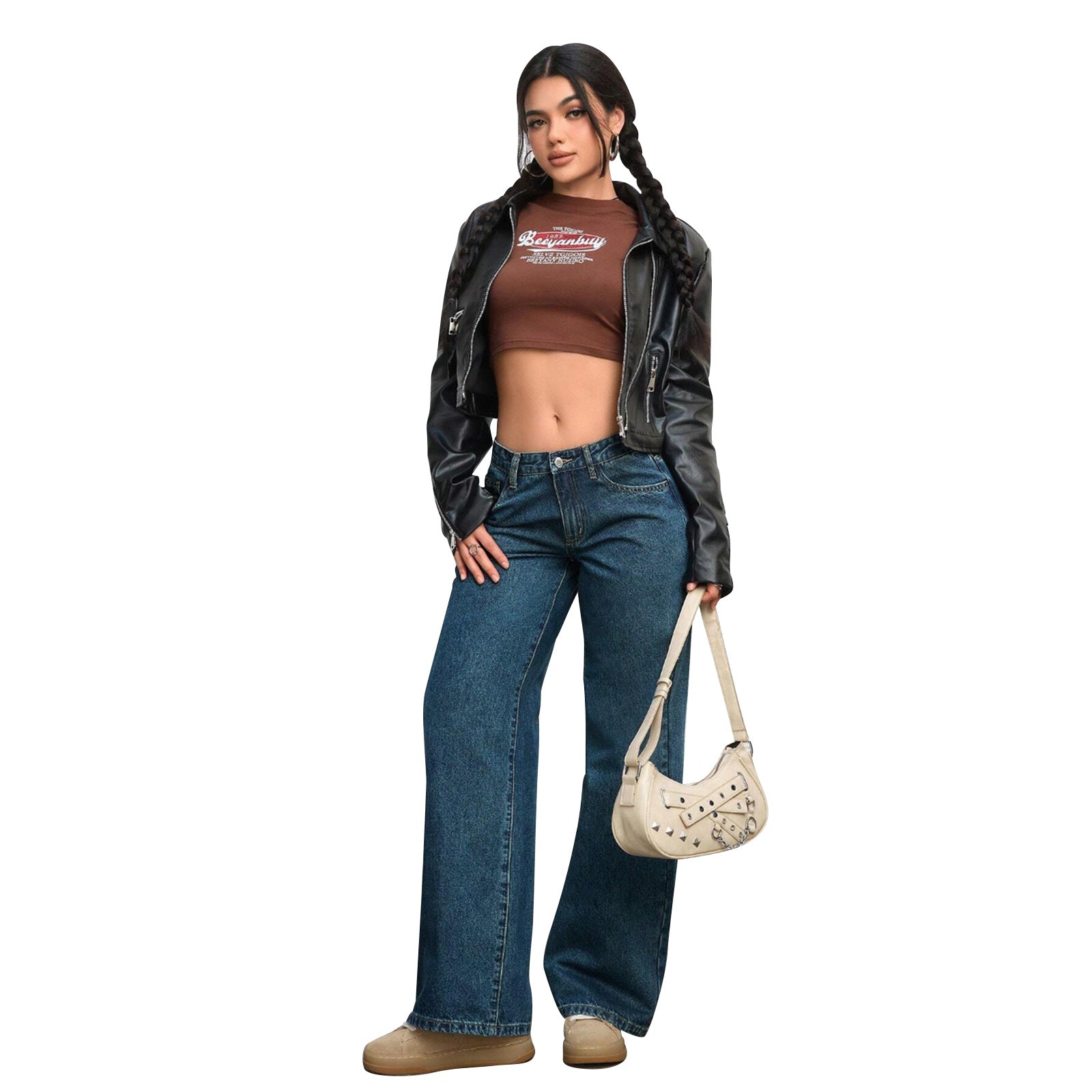 Women High-waisted wide Vintage Denim Pants Chichicherry