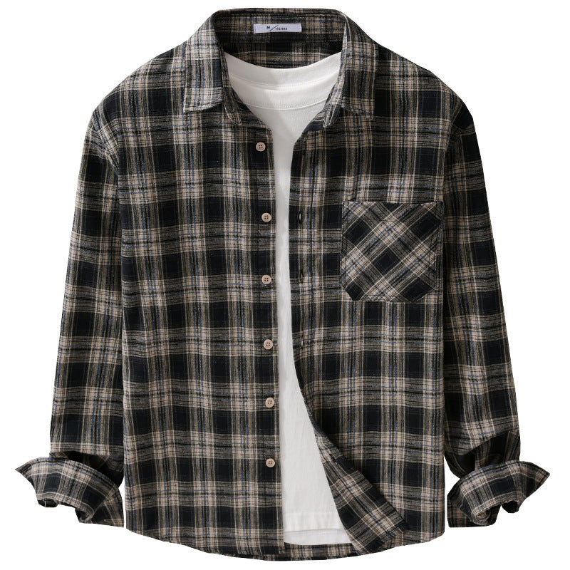 Men's Checked Flannel Overshirt in Vintage Look with Patch Chest Pocket and Casual Fit Chichicherry