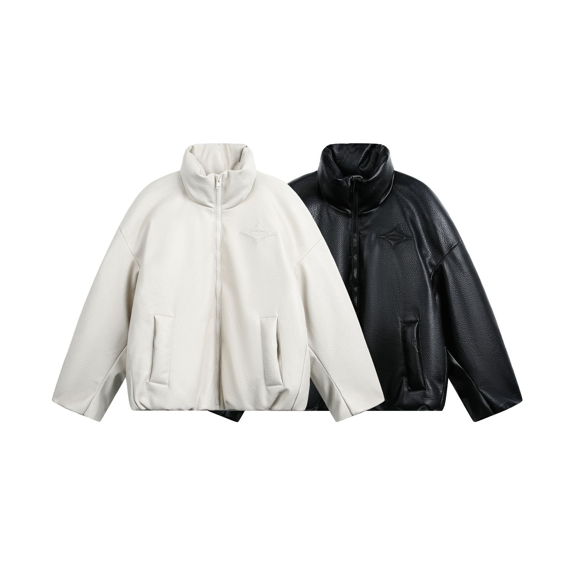 Women's Oversized Faux Leather Bomber Jacket with High Stand-Up Collar Chichicherry