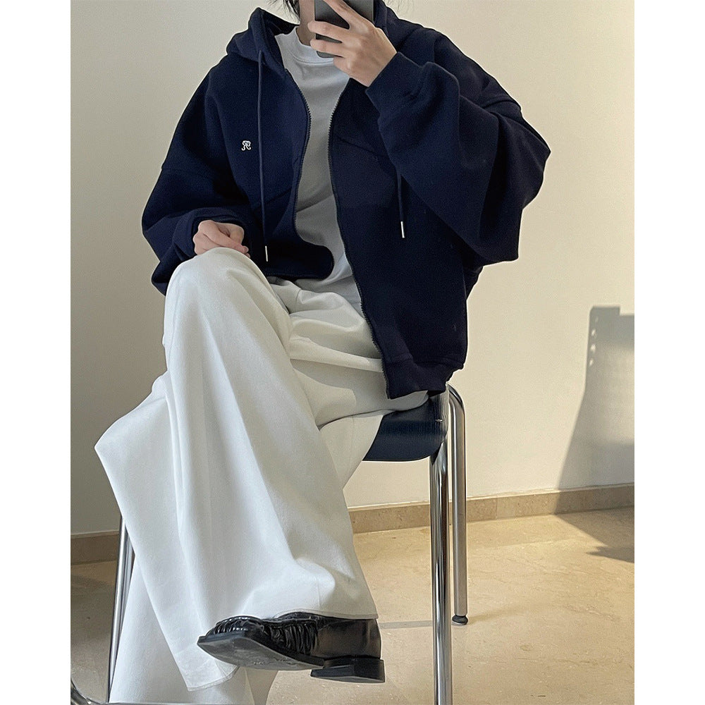 Women's Boxy-Oversize Hooded Sweat Jacket with Diagonal Seam Detail Chichicherry