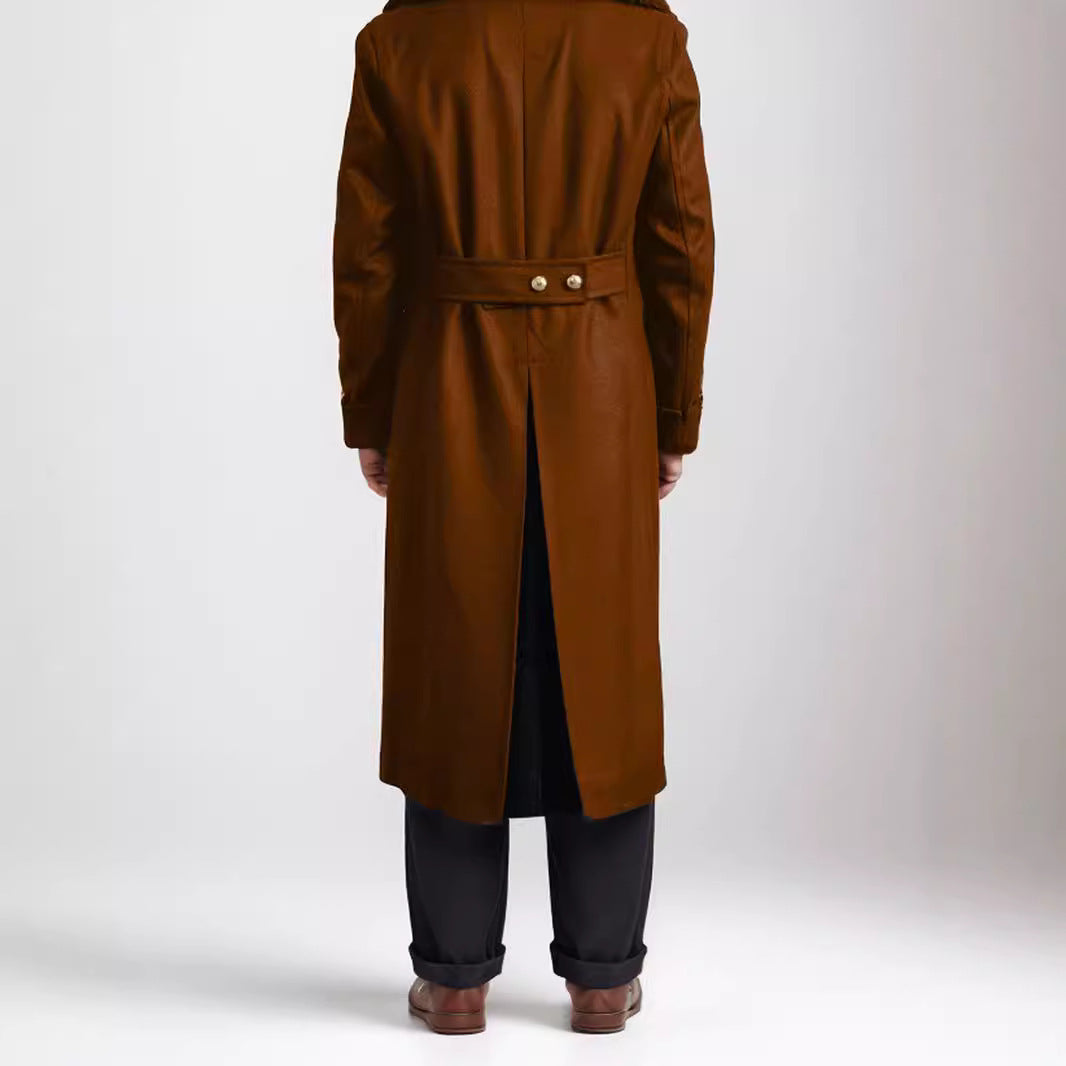 Men's longline coat in military look with wide shawl collar and striking decorative buttons Chichicherry