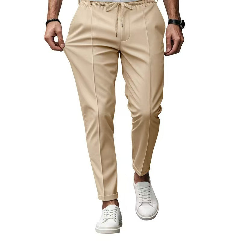 Men's elegant straight-cut chino jogging pants with crease, elastic waistband and drawstring Chichicherry