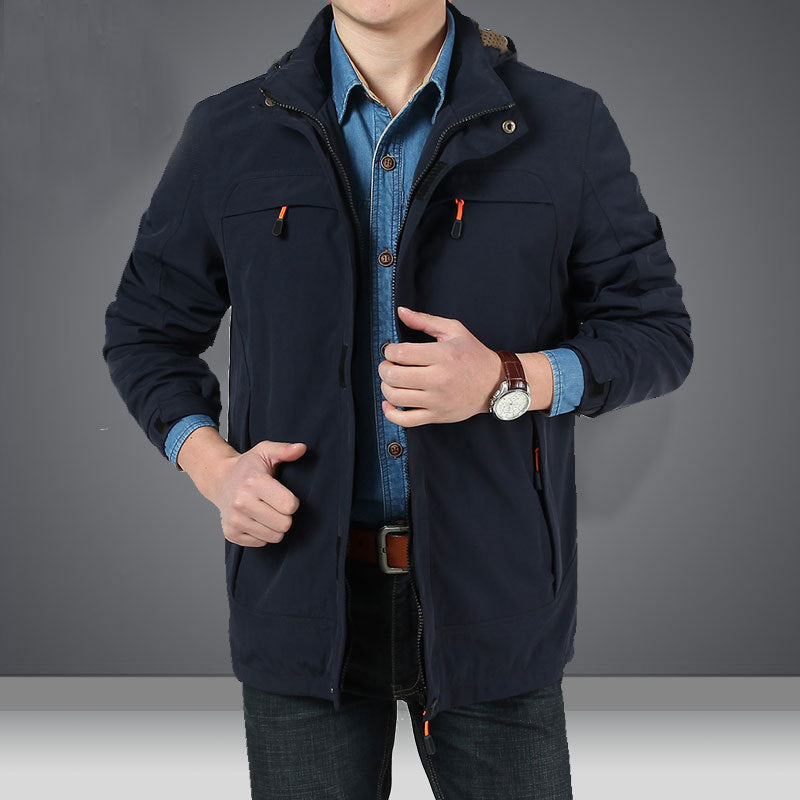 Men's lightweight technical field jacket with hood, multifunctional pockets and wind-resistant shell Chichicherry