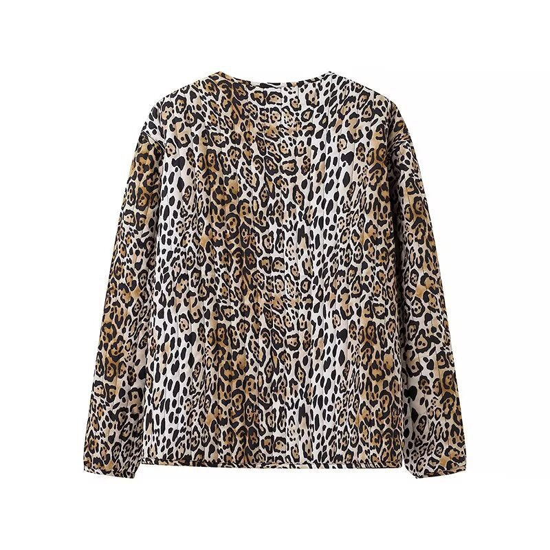 Women's Lightweight Blouson Jacket in Leopard Print with Ties and Patch Pockets Chichicherry