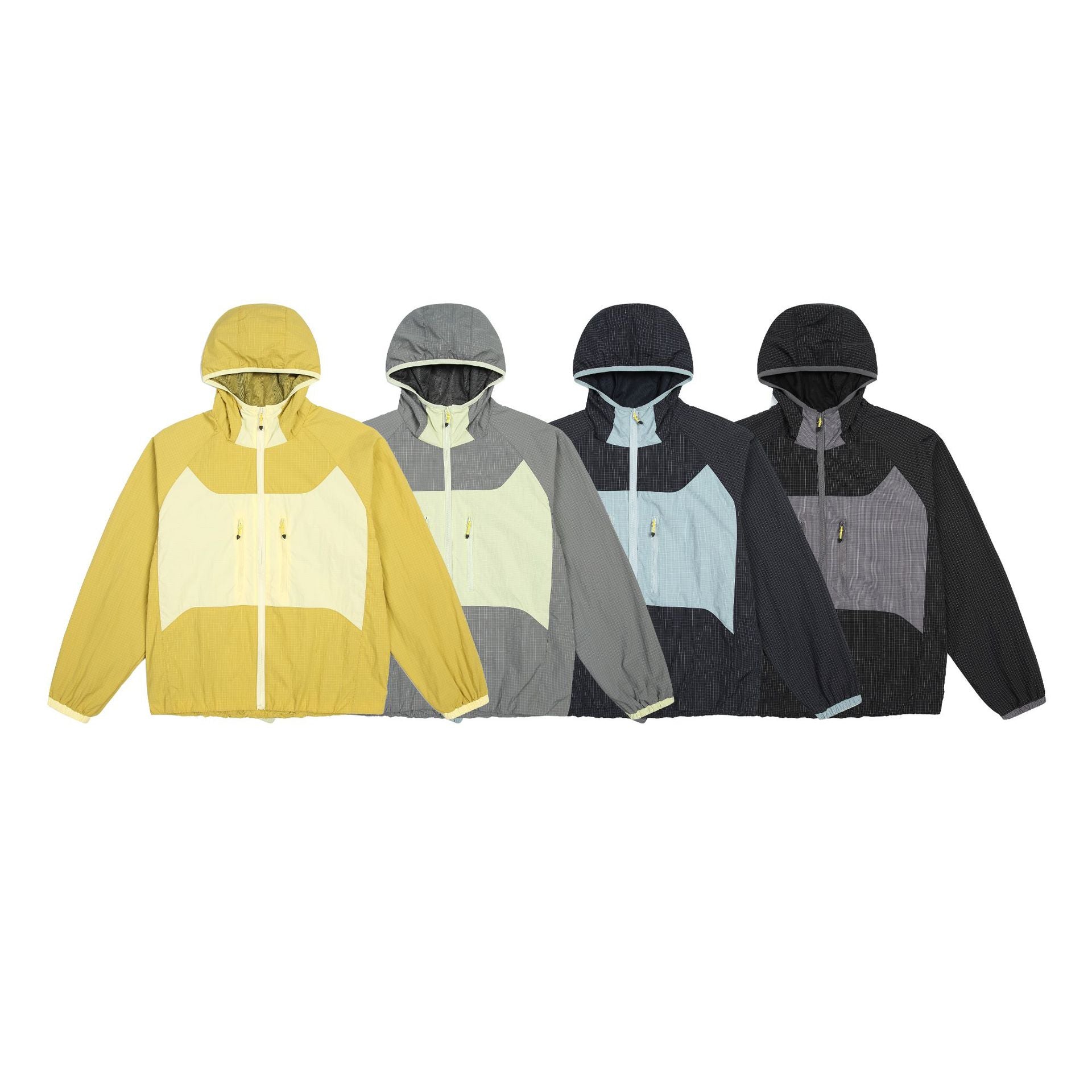Unisex Light Hooded Windbreaker with Ripstop Material, Colourblock Inserts and Front Pockets Chichicherry