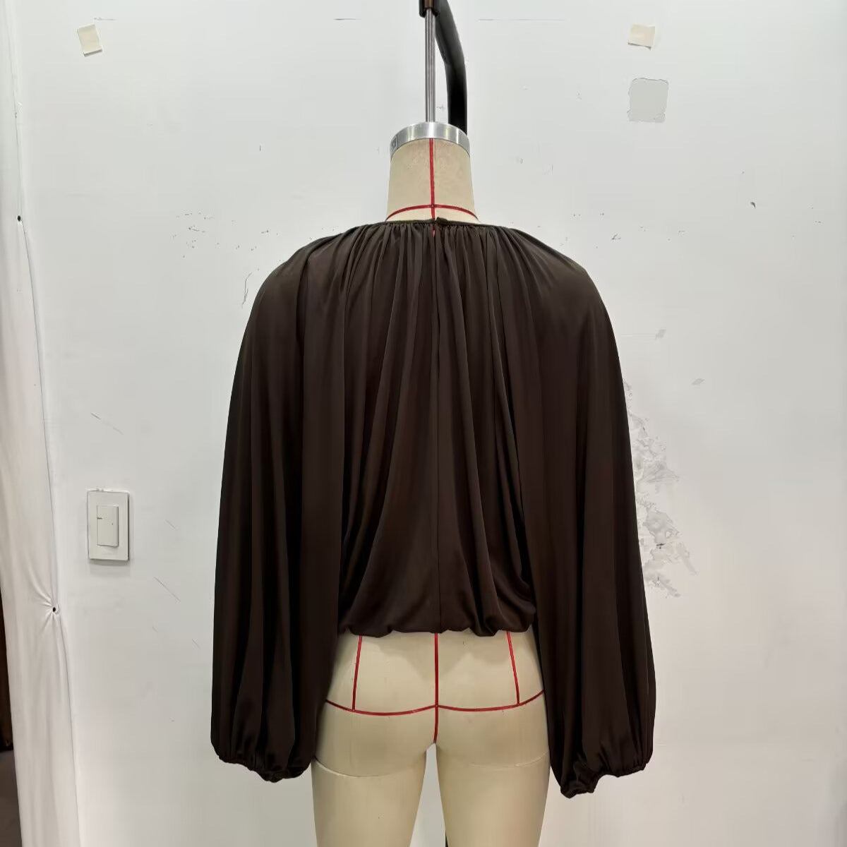 Ladies Pleated Oversized Blouse Shirt with Wide Balloon Sleeves Chichicherry