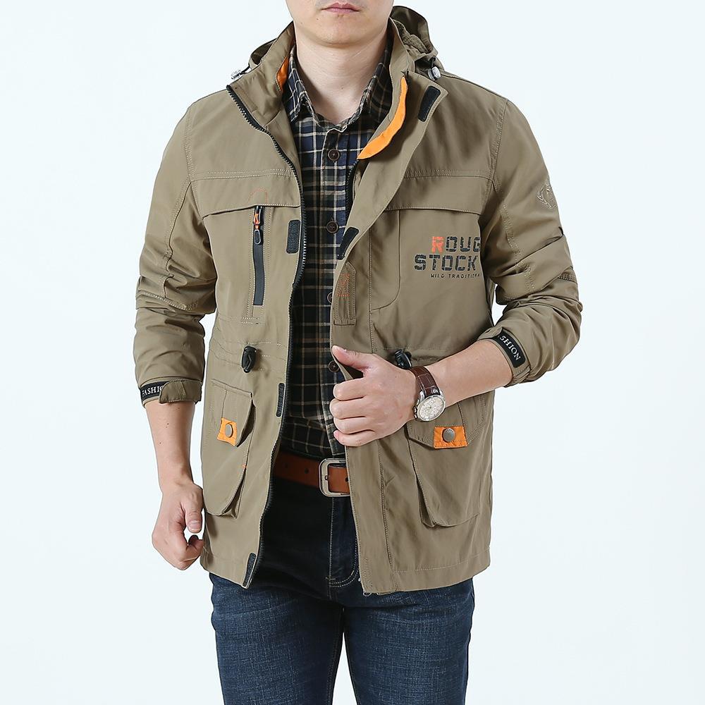 Men's Utility Field Jacket with Hood, Multifunction Pockets and Drawstring Waist Chichicherry