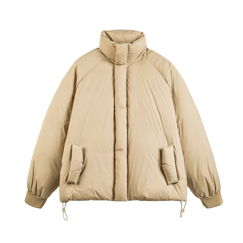 Unisex Boxy-padded short jacket with high stand-up collar, raglan sleeves and drawstring hem Chichicherry