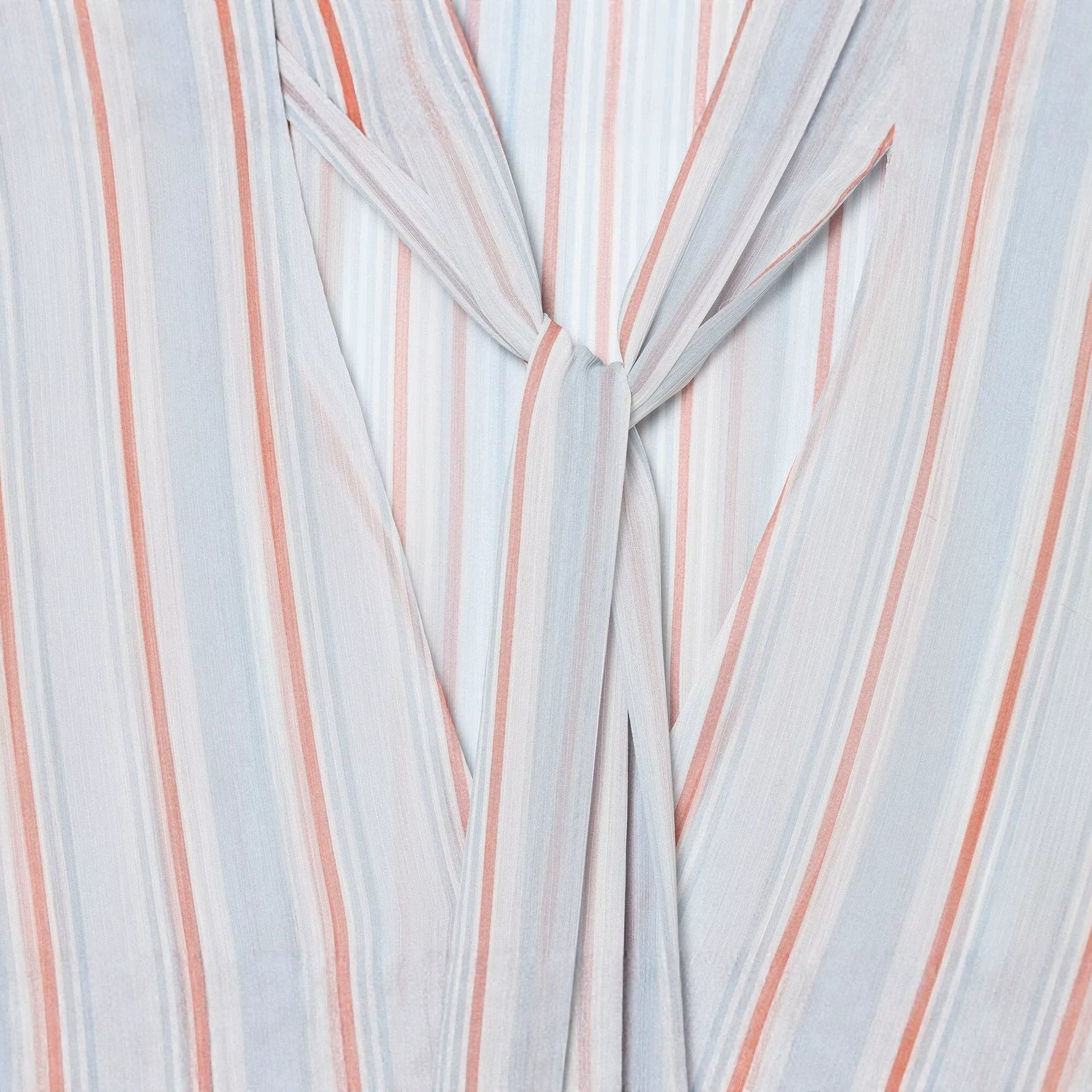Women Striped Pullover Blouse with Tie and Ruffle Sleeves Chichicherry