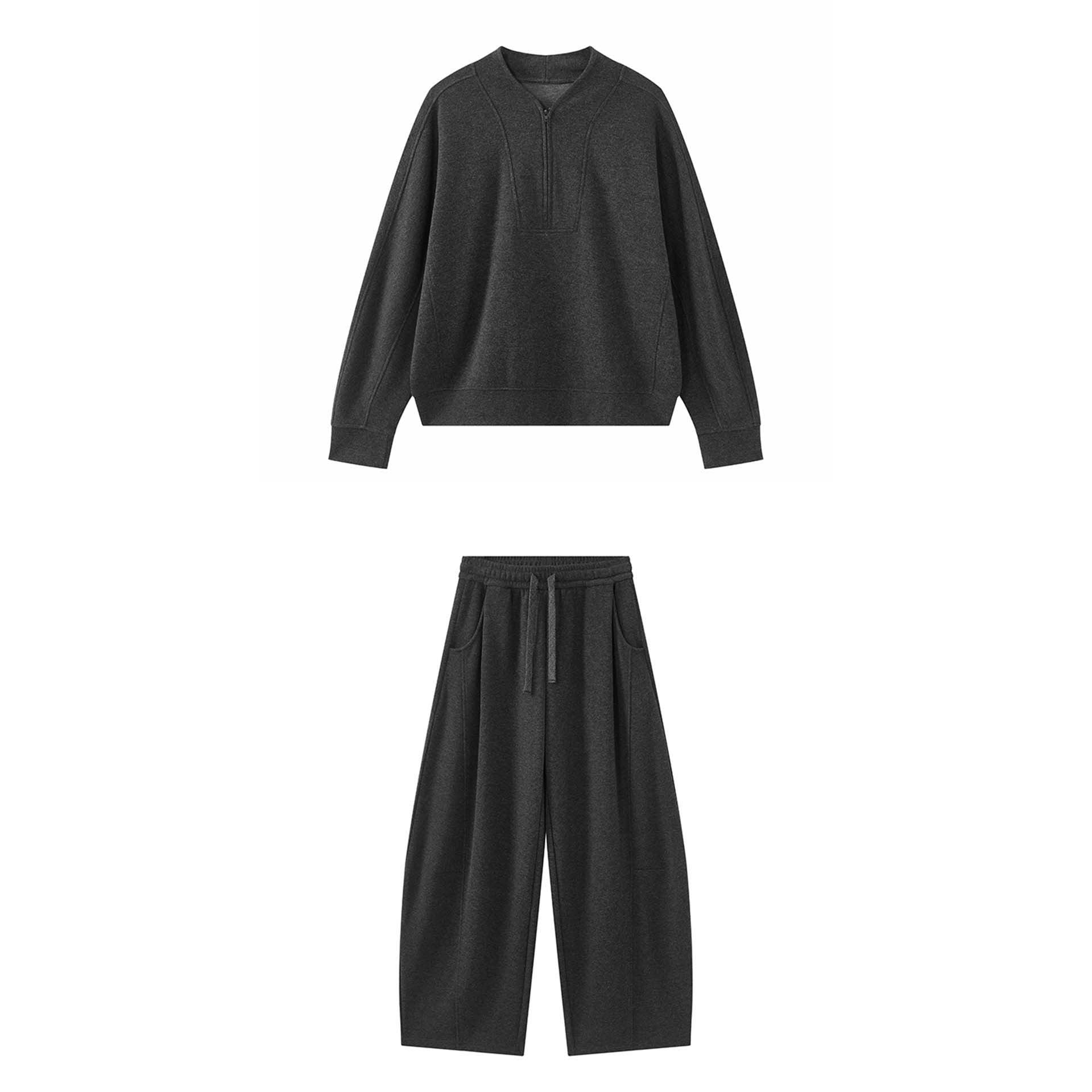 Women's Oversized Sweatshirt with Half Zip, Stand Collar and Raglan Sleeves Chichicherry