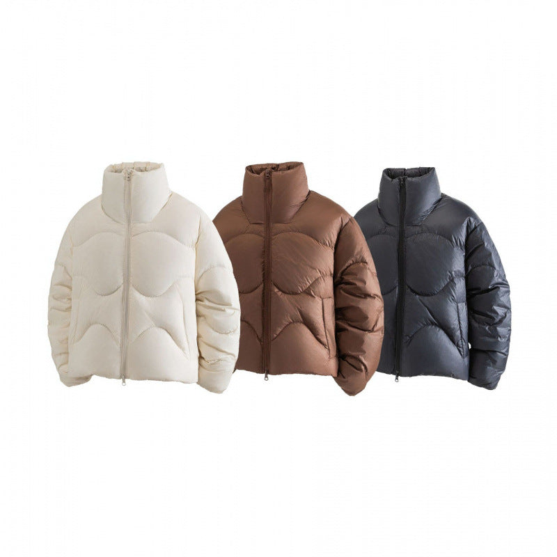 Women Short Quilted Jacket with High Collar and Wavy Quilting Chichicherry