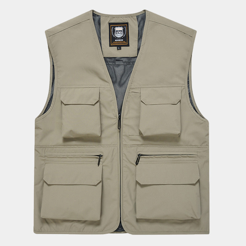Men's Multifunctional Utility Vest made of technical canvas with mesh lining and front zipper Chichicherry