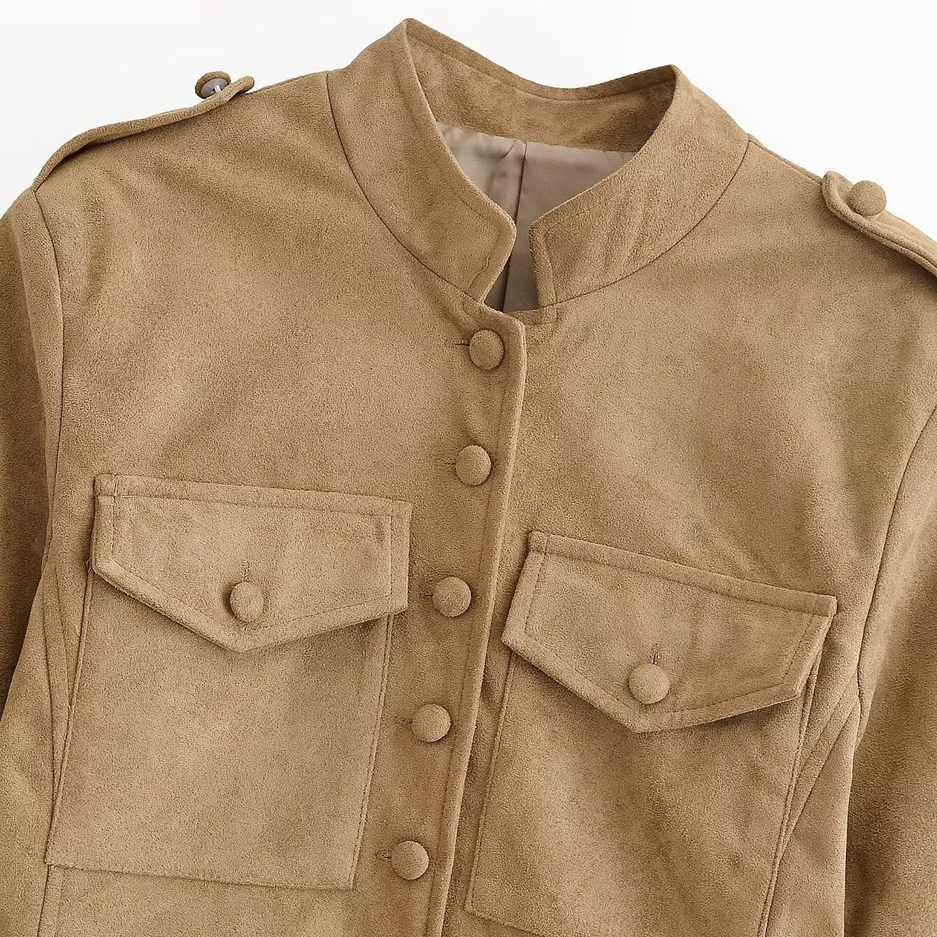 Women's tailored safari jacket in faux suede with flap pockets Chichicherry