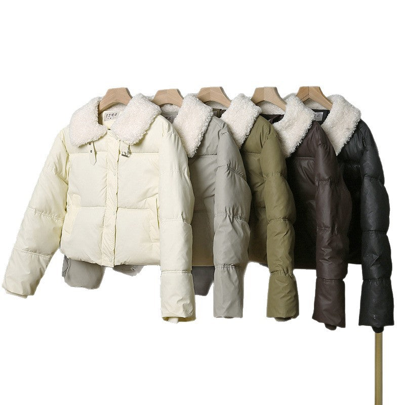 Women's short quilted winter jacket with wide teddy collar and drawstring Chichicherry