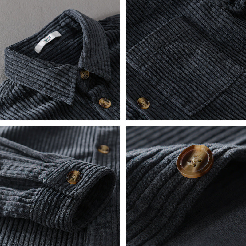 Men's cord overshirt with wide ribbed texture, chest pocket, and relaxed fit Chichicherry