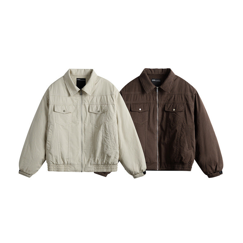 Men's short boxy blouson with shirt collar, utility chest pockets, and elastic hem Chichicherry