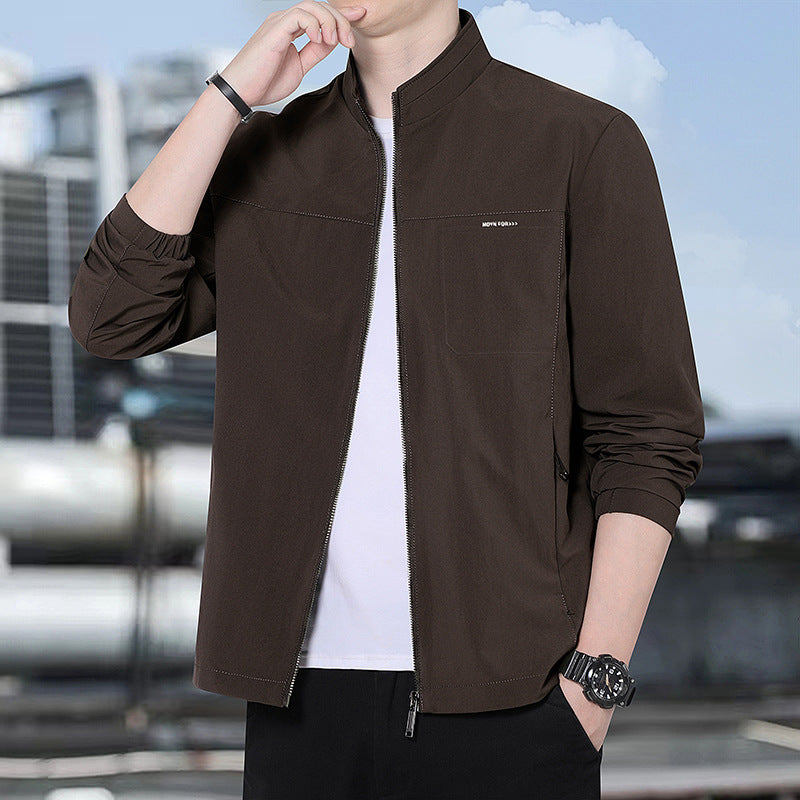 Men's Minimalist Comfort Training Jacket with Stand-Up Collar, Windproof Softshell Material and Concealed Zipper Pockets Chichicherry