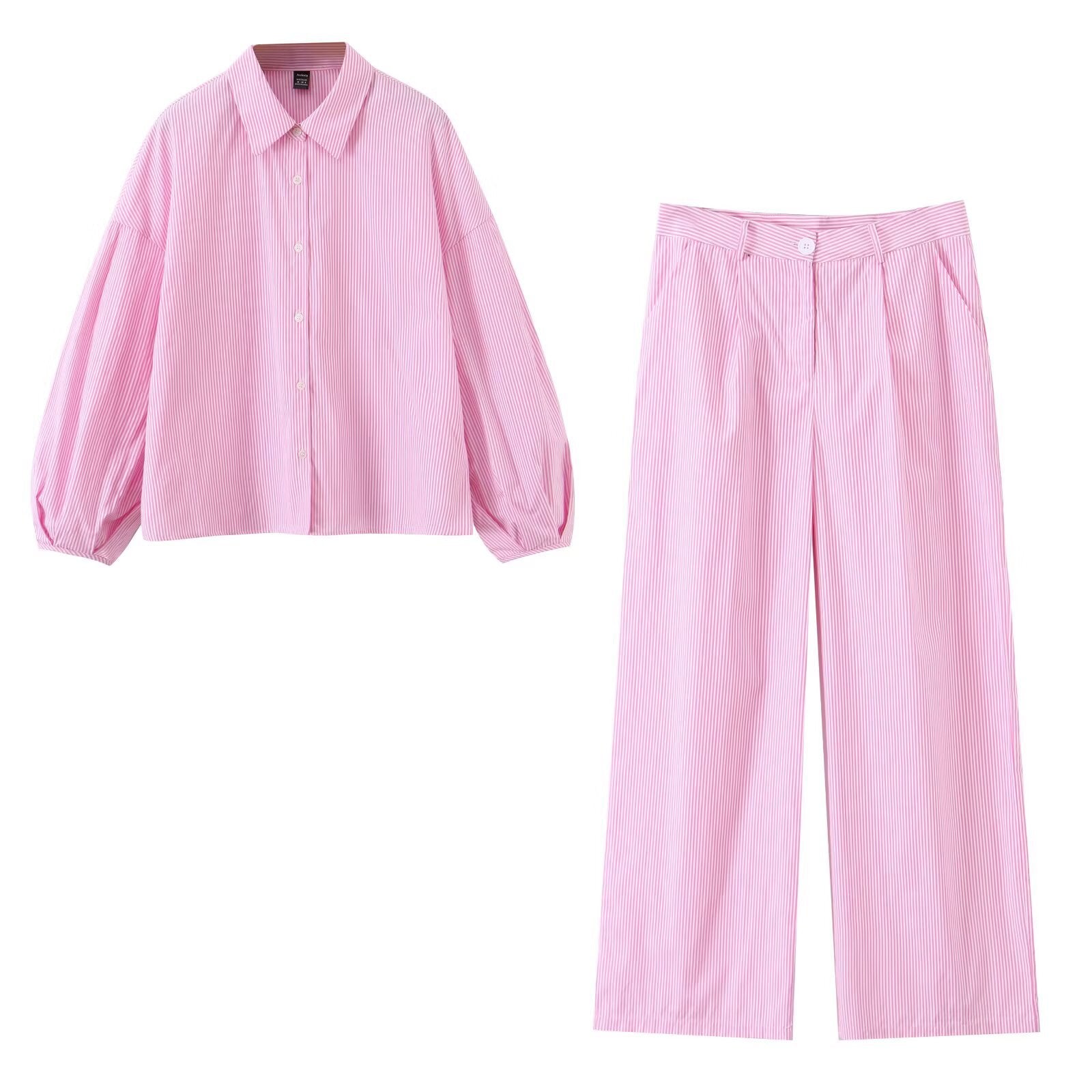 Women Two-Piece Striped Set with Oversized Shirt and High-Waist Palazzo Pants Chichicherry