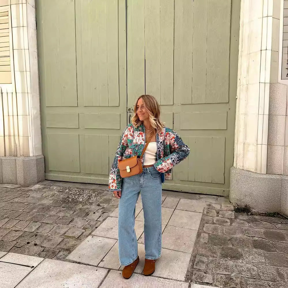 Women's Padded Patchwork Jacket in Kimono Style Chichicherry