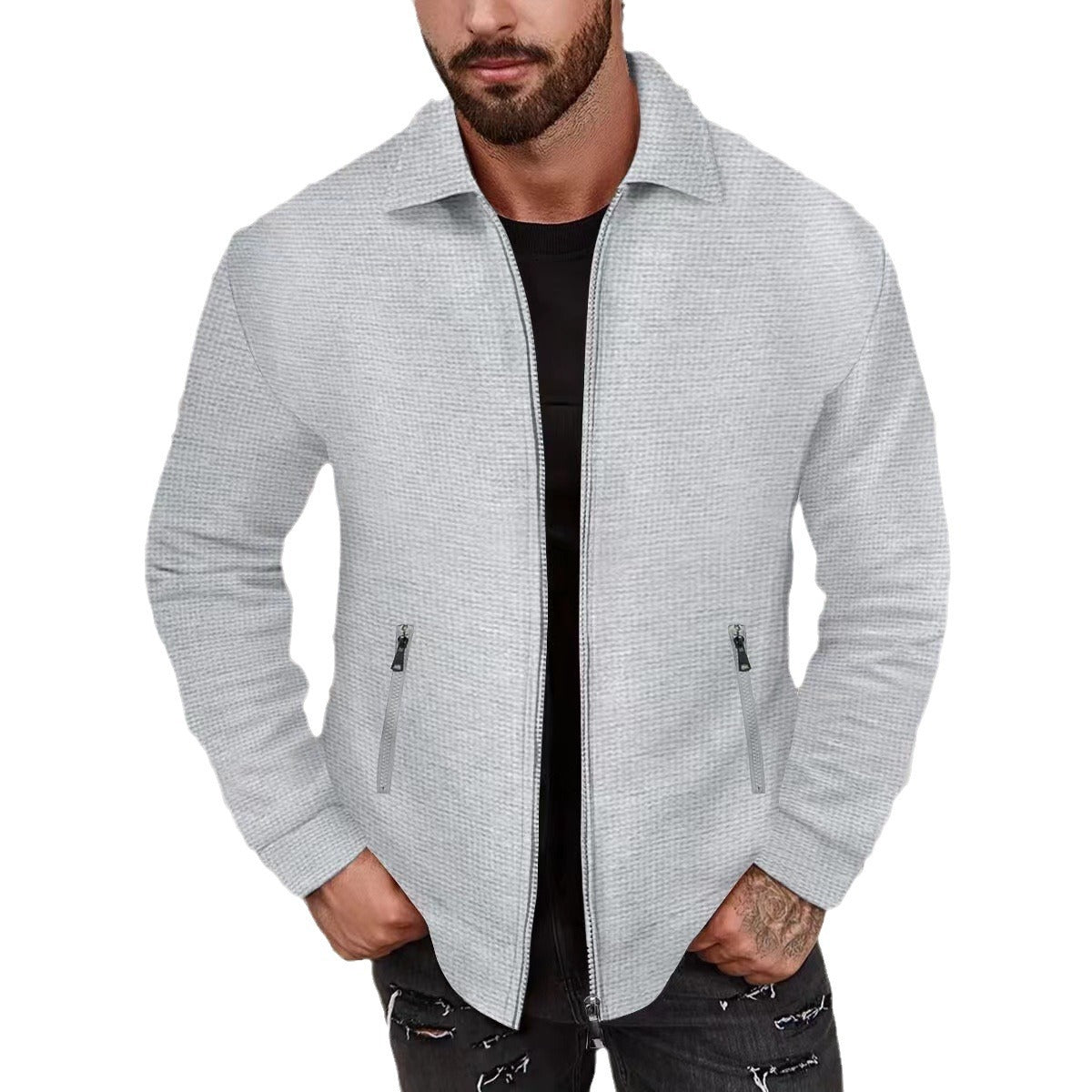 Men's Light Structured Zip Transitional Jacket with Kent Collar and Zip Pockets Chichicherry