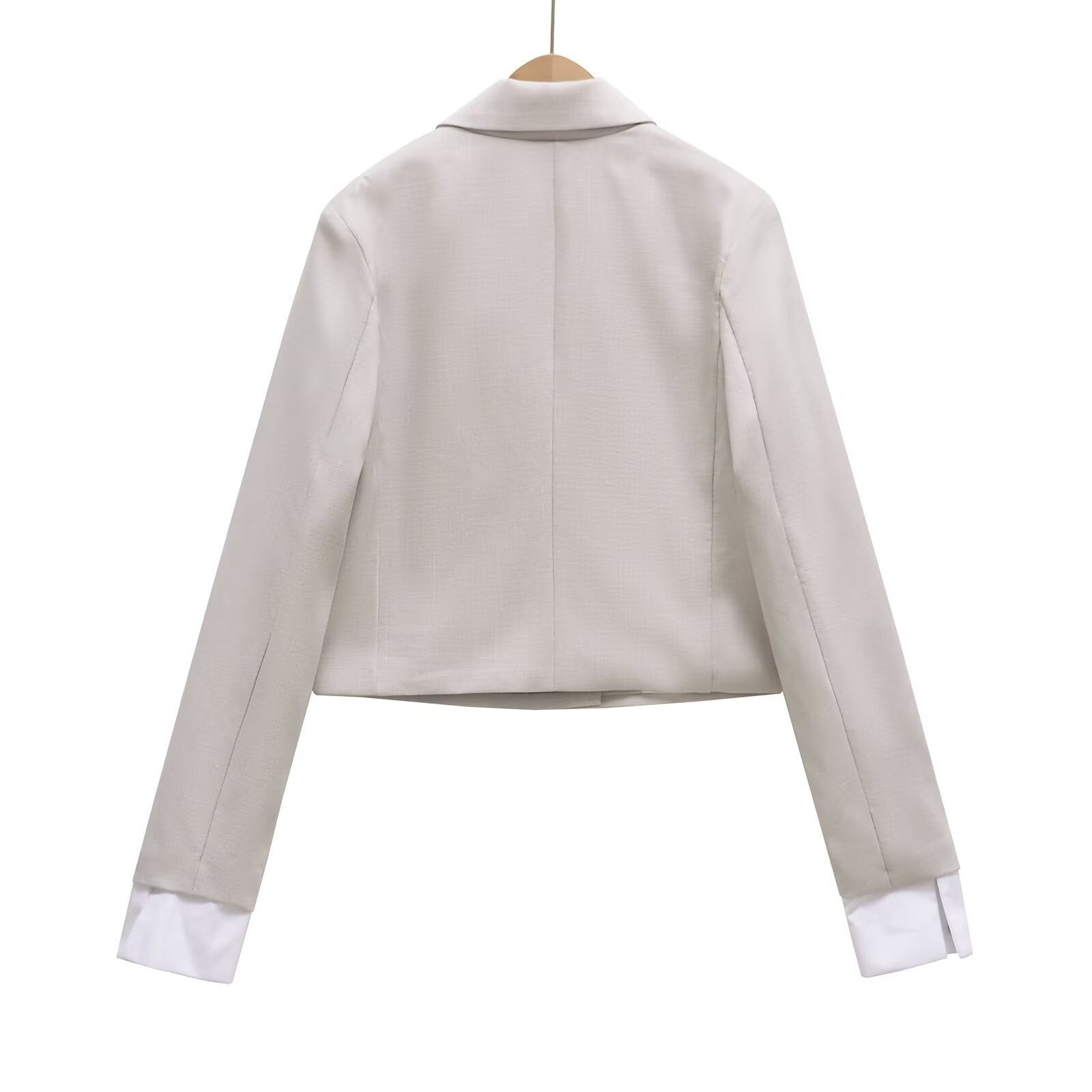 Women Cropped Double-Breasted Blazer with Lapel Collar Chichicherry