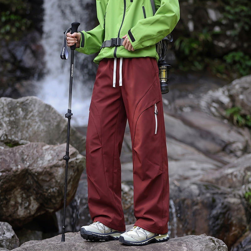 Unisex Water-repellent technical Cargo pants with wide leg, zip pockets and drawstring Chichicherry
