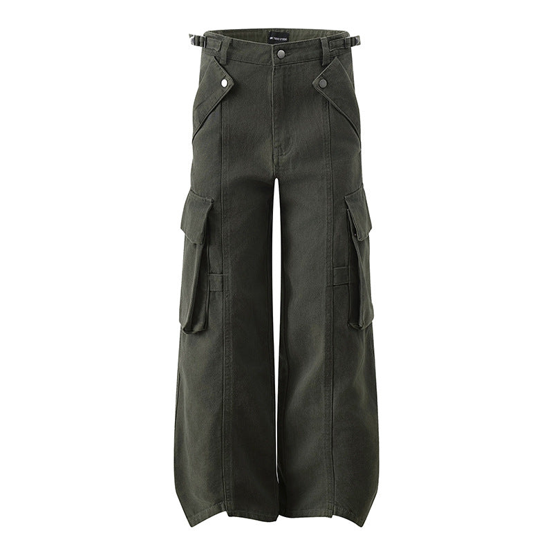 Women's high-waisted wide Cargo culotte pants with multi pockets and adjustable waistband Chichicherry