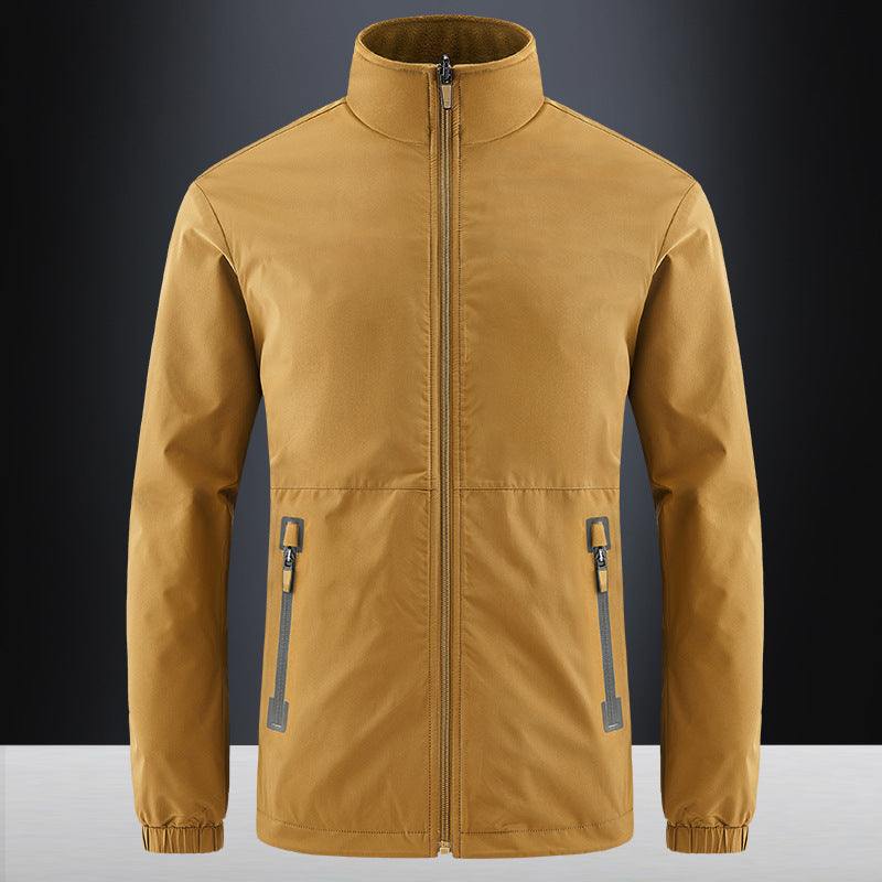 Men's lightweight water-repellent softshell jacket with stand-up collar, concealed zipper, and elastic cuffs Chichicherry