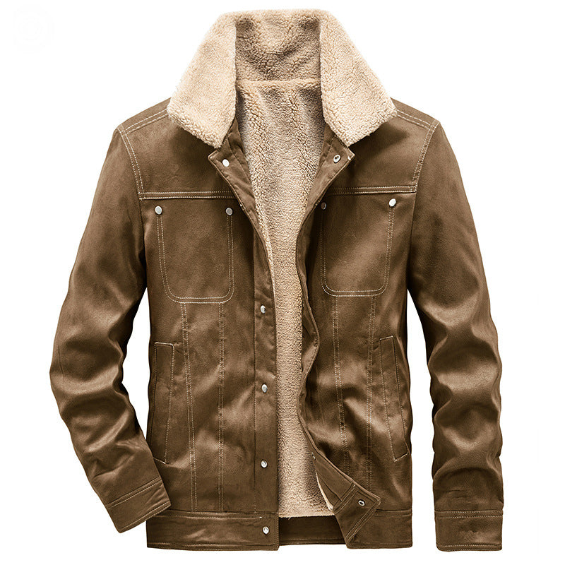 Men's Padded Trucker Jacket in Suede Look with Sherpa Collar Chichicherry