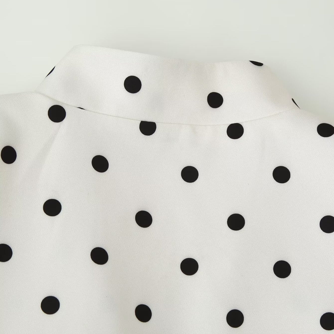 Women's Polka Dot Blouse with Stand Collar, Puff Sleeves, and Peplum Hem Chichicherry