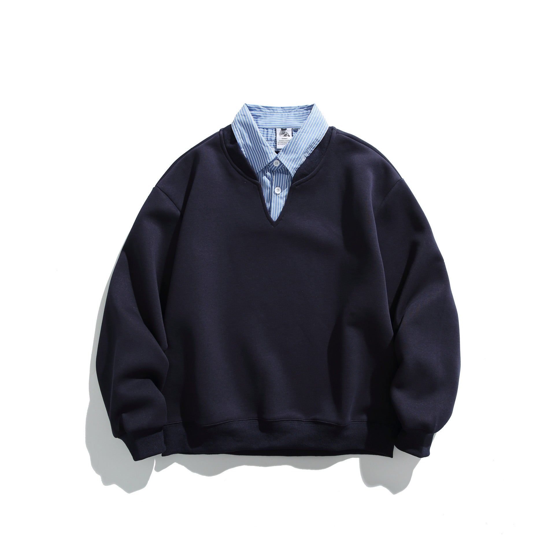 Unisex sweatshirt in layering look with integrated shirt collar and V-neck Chichicherry