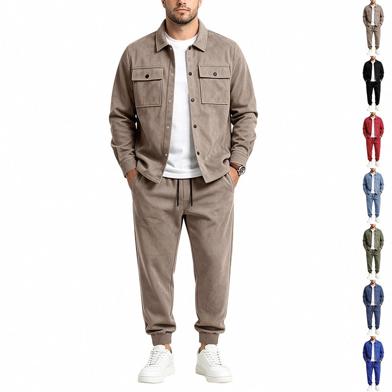 Men's Two-Piece Utility Leisure Set with Overshirt Jacket and Jogging Pants Chichicherry