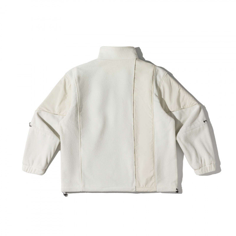 Unisex Oversize Fleece Jacket with Nylon Panels, High Stand-Up Collar and Multi-Pockets Chichicherry