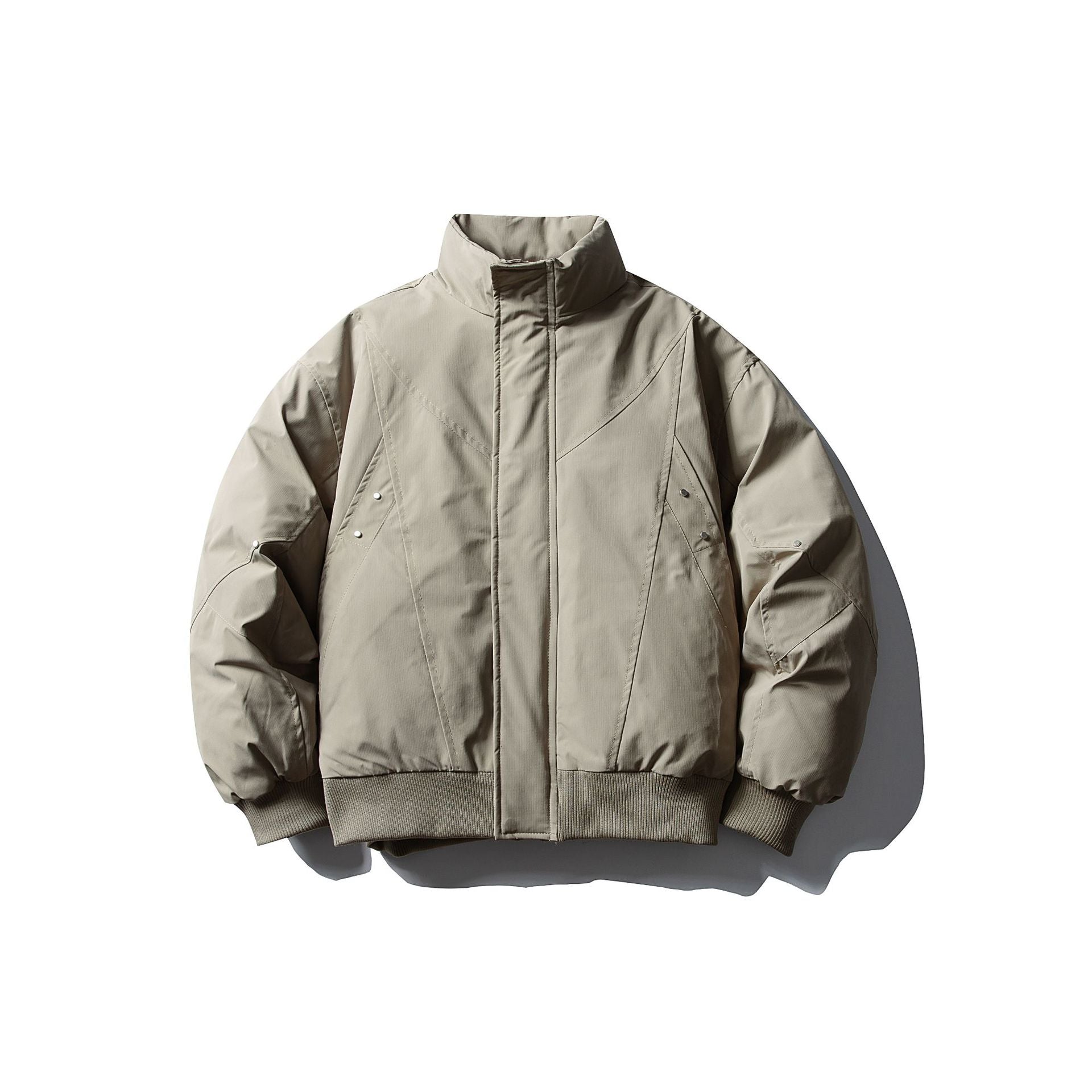 Men's Short Boxy Thermal Bomber Jacket with Geometric Quilting and High Stand-Up Collar Chichicherry