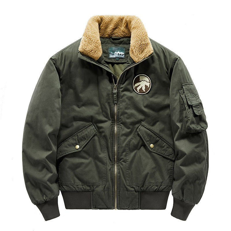 Men's pilot bomber jacket with teddy collar, quilted thermal lining, and utility pockets Chichicherry