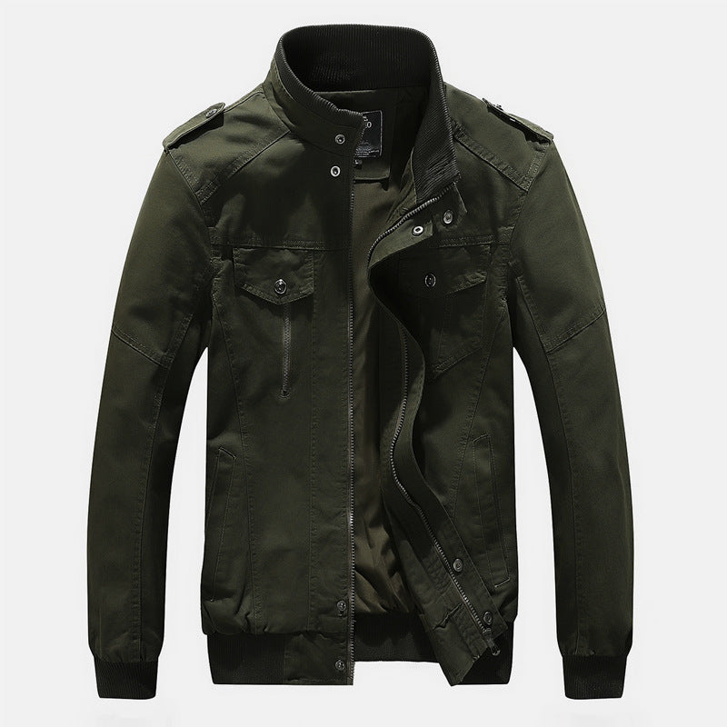 Men's Urban Canvas Pilot Jacket with Reinforced Shoulders, Stand-Up Collar and Concealed Zip Fastening Chichicherry