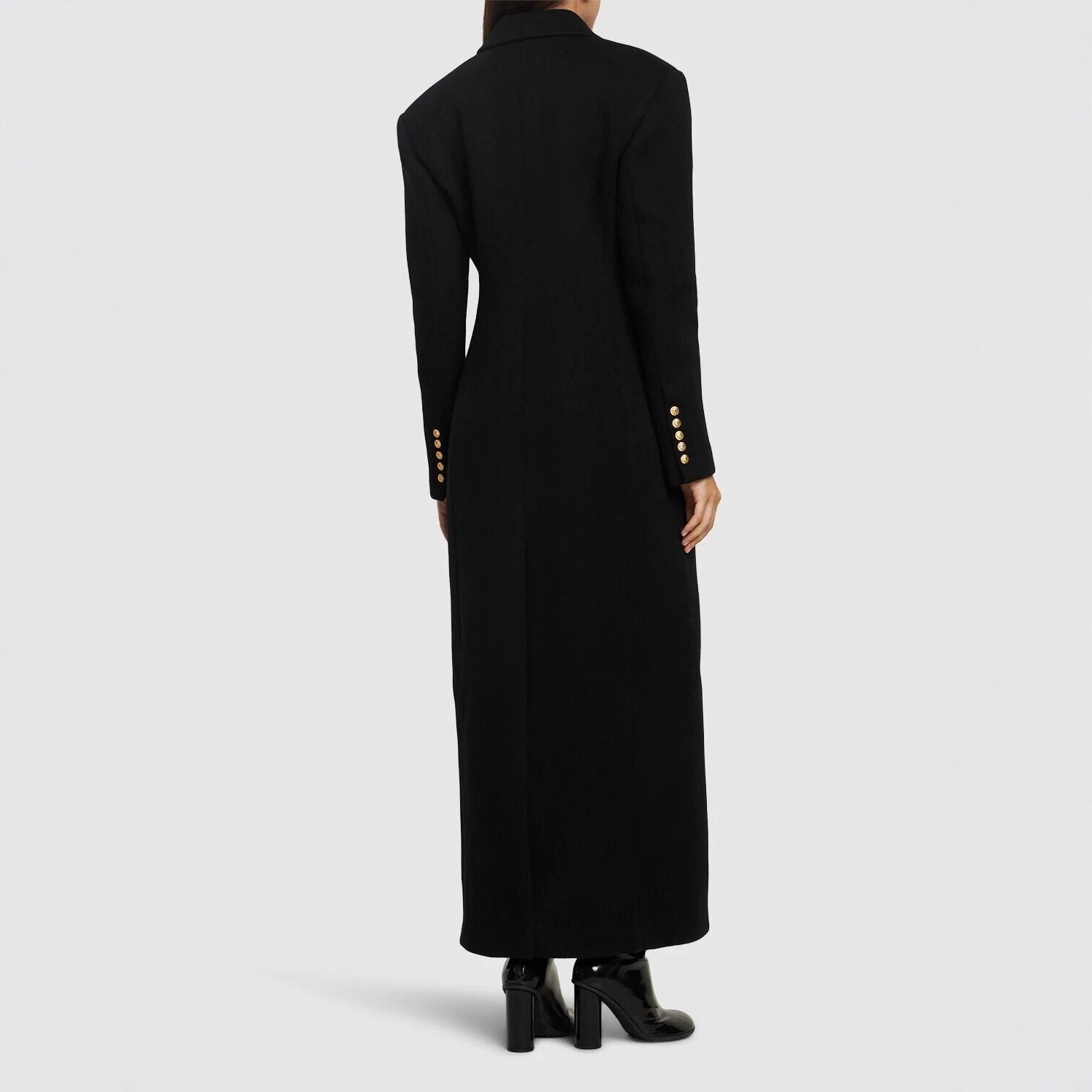 Women’s Maxi Coat Dress with Distinctive Shoulder Part and Golden Decorative Buttons Chichicherry