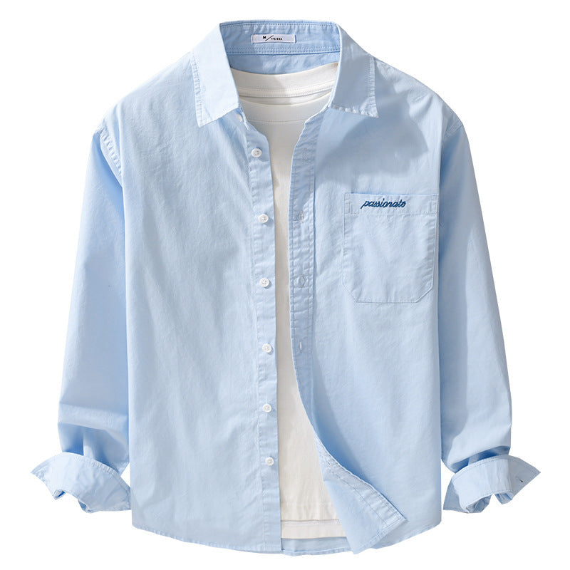Men's Relaxed-Fit Cotton Overshirt with Embroidery on Chest Pocket Chichicherry