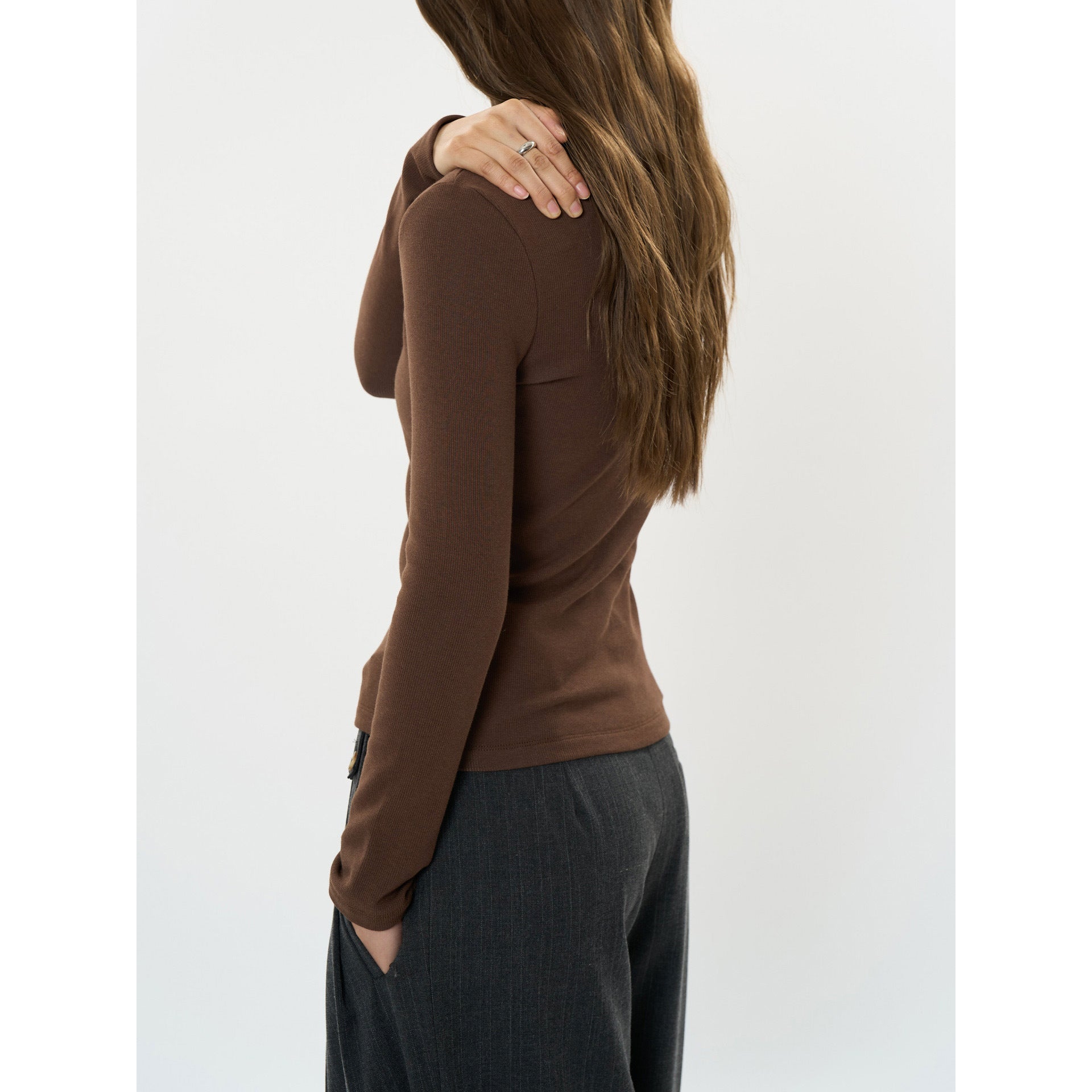 Women's Fitted Turtleneck Long Sleeve made of fine Rib Jersey Chichicherry