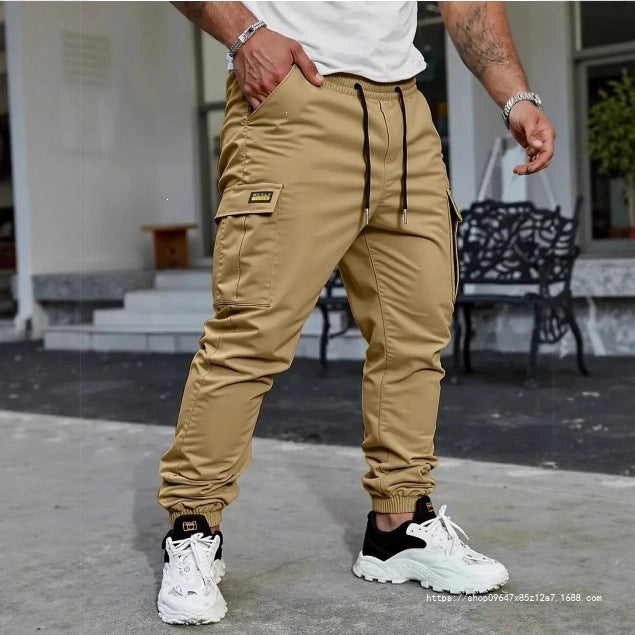 Men's Tapered Utility Cargo Pants with Drawstring Waist, Elastic Cuffs and Multiple Pockets Chichicherry